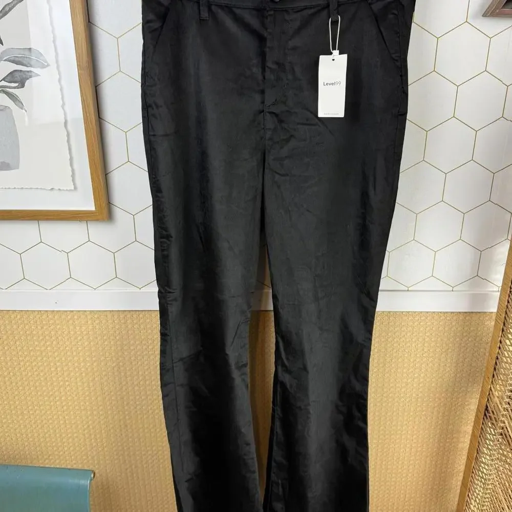 LEVEL 99 Percy Black Velvet Wide Leg Flare Trouser Pant - Size - 32 - NWT